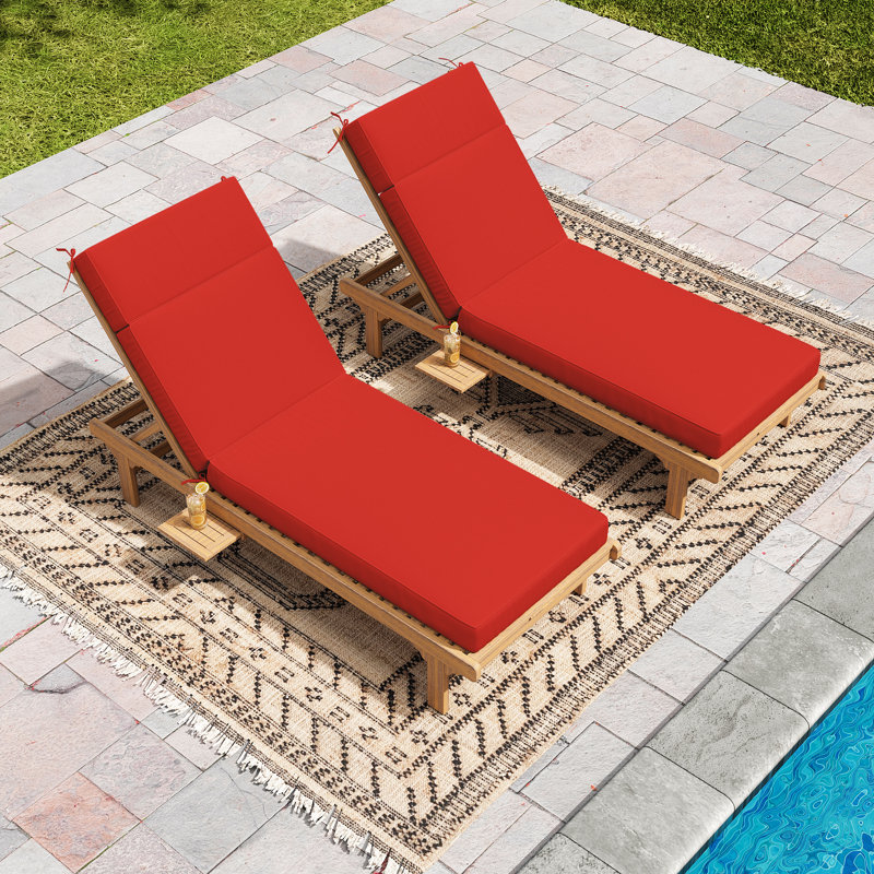 Outdoor 4'' Chaise Lounge Cushions Lounge Chair Cushions 26" W X 80" L, Red, 2, 26" W x 80" D