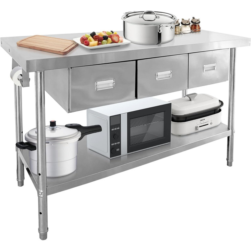 Table de préparation en acier inoxydable 60 po x 24 po avec tiroirs, table de travail robuste