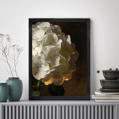 Black Framed Vintage Pure white hydrangea Wall Art Classical Realistic Style Framed Prints