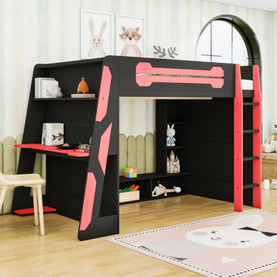 Full Size Gaming And Work Loft Bed With Integrated Desk And RGB Lighting