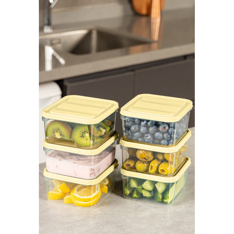 Ensemble de boîtes de rangement en plastique durable (6 pièces), jaune, 3,5 x 4,1 x 2,2 pouces | Capacité de 350 ml par pièce | Convient au lave-vaisselle, idéal pour organiser la cuisine et la maison, conception empilable pour une utilisation efficace de l'espace