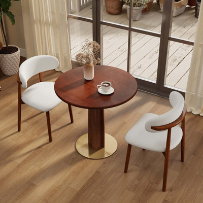 Retro Round Dining Table with Brass Base and Solid Wood Top