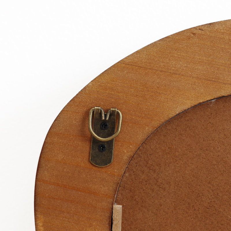 Natural Solid Wood Frame Irregular Oval Decorative Wall Mirror