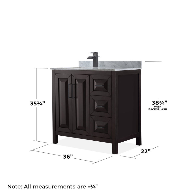 Daria 36'' W Single Vanity, White Marble, Dark Gray, Matte Black