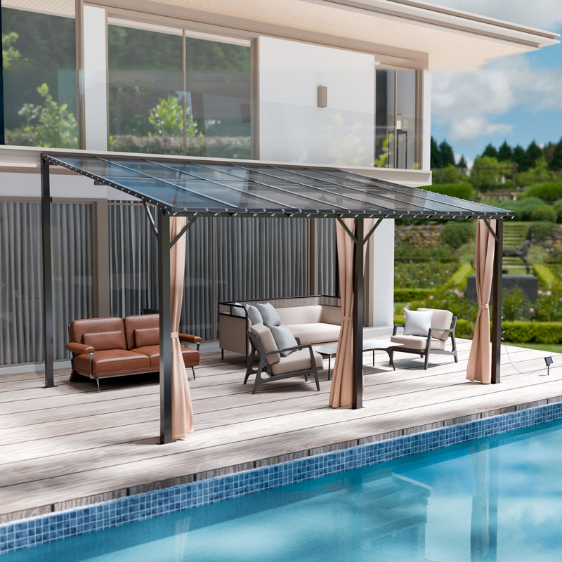 14 Ft. W x 8.6 Ft. D Wall Mounted Gazebo, Outdoor Patio Gazebo with Sloped Clear Roof, UPF 50+ Polycarbonate Panels & Rust-Resistant Frame