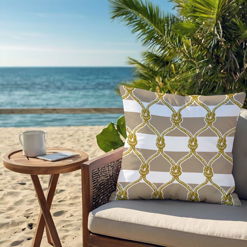Barnon Striped Outdoor Reversible Throw Pillow, Beige