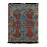 Tribal Rug In Red, Blue, Green Geometric Pattern By Rug & Kilim