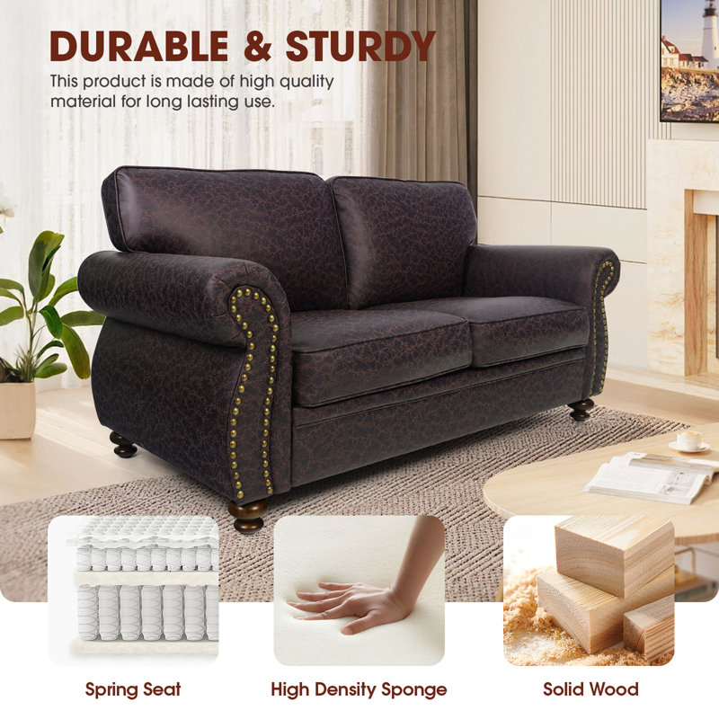 71.5'' Wide Fabric Couch Rolled Arm Sofa, Brown