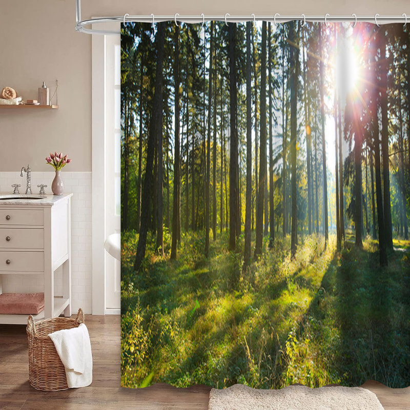 Rideau de douche avec 12 crochets Green Forest Trees, L 72 po x l 78 po