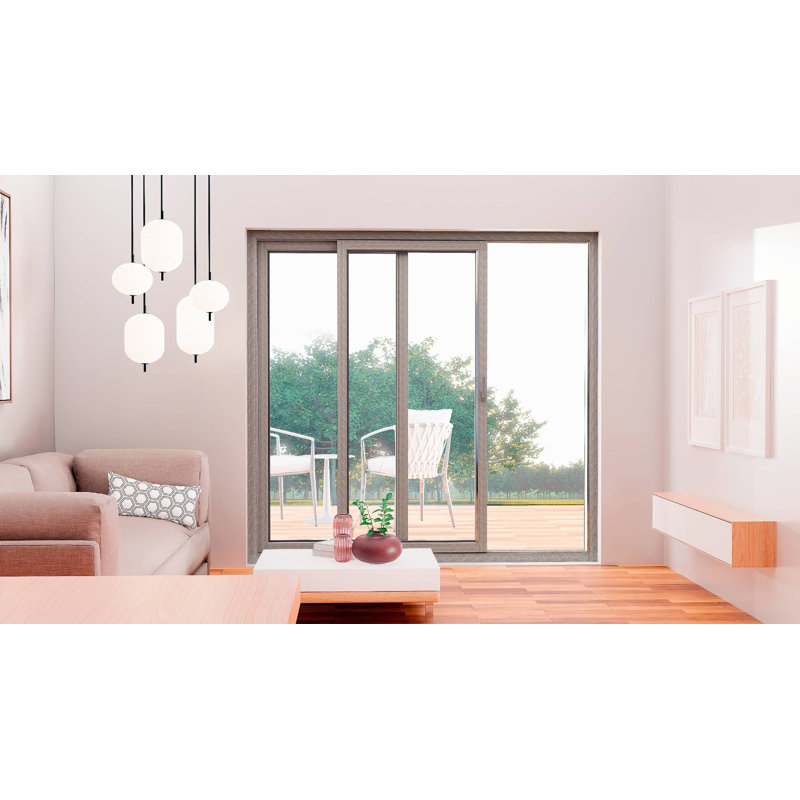 Portes coulissantes extérieures en métal-plastique pour patio / Porte de patio gauche active 64 "x 80" en frêne gris 8166 / Porte de contournement en verre trempé transparent