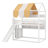 Full Size House Loft Bed With Slide, Wooden House Bed Frame With Canopy & Storage Shelves-199202569