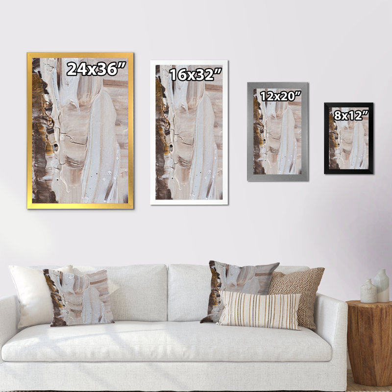 Beige brun brossé II - reproduction sur toile, Cadre noir, L 12 po x H 20 po