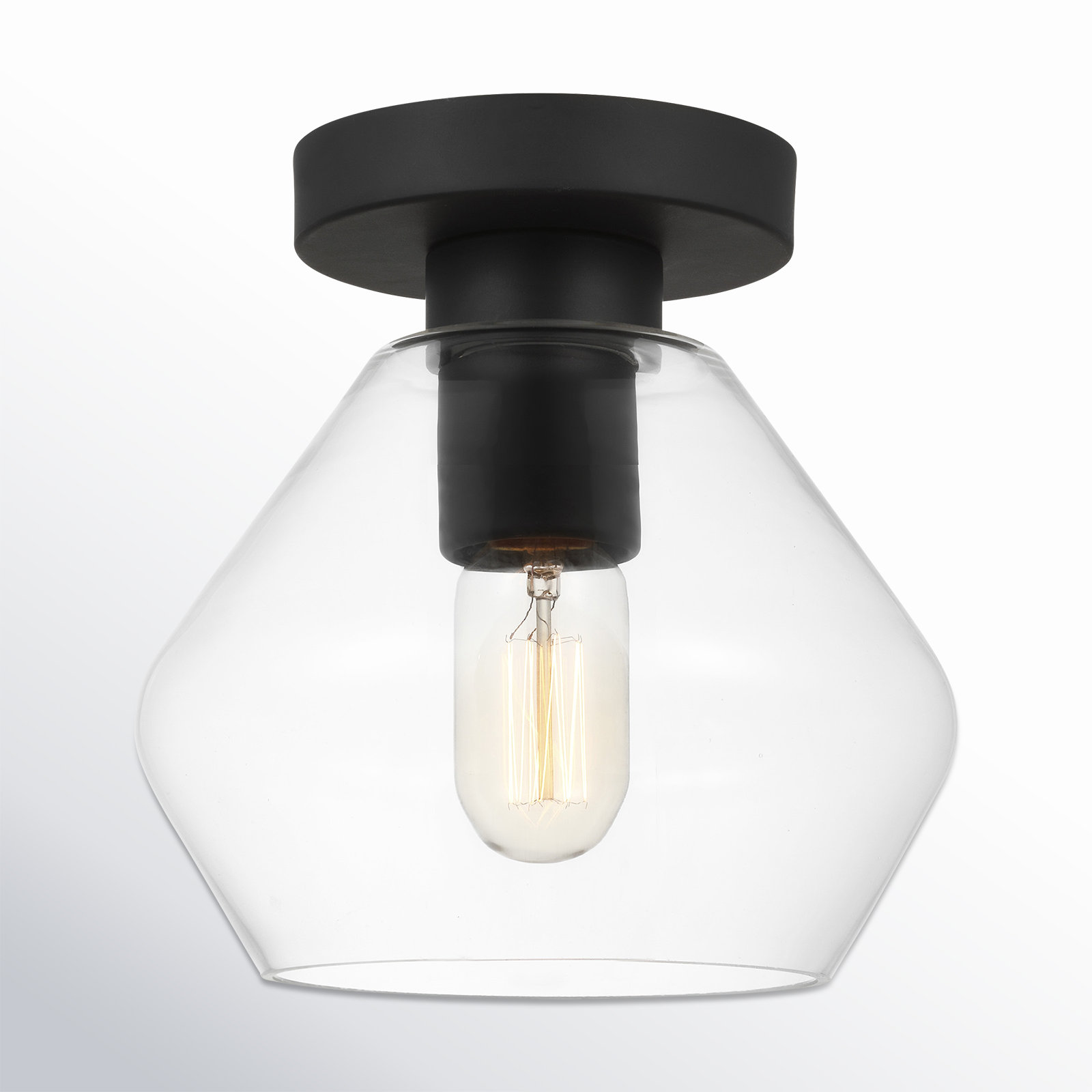Rooks Single Light Glass Semi Flush Mount, Midnight Black