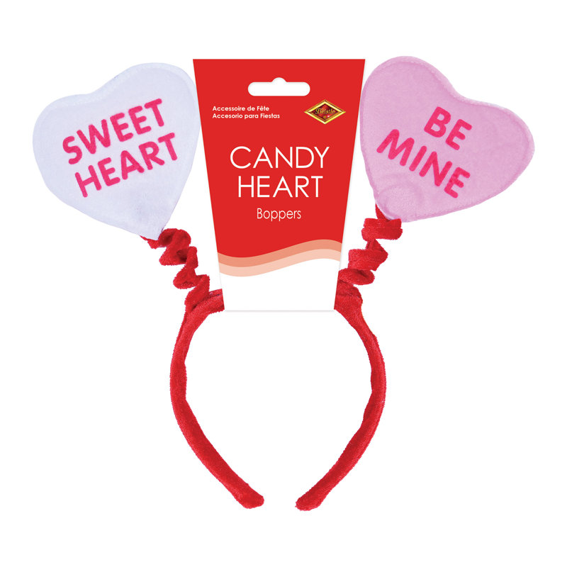 Serre-tête Beistle Candy Heart Boppers – Accessoire de tête fantaisie en forme de cœur avec serre-tête en plastique à pression pour les fêtes de la Saint-Valentin et les cabines photo
