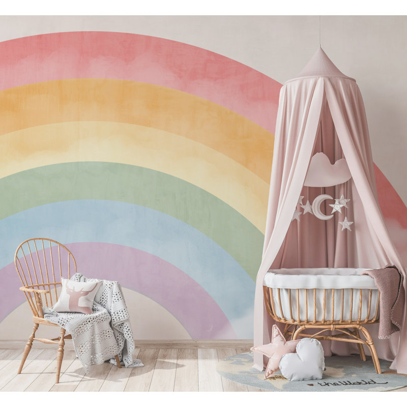 Papier peint pastel arc-en-ciel pour chambre de bébé, L 75 po x l 112 po