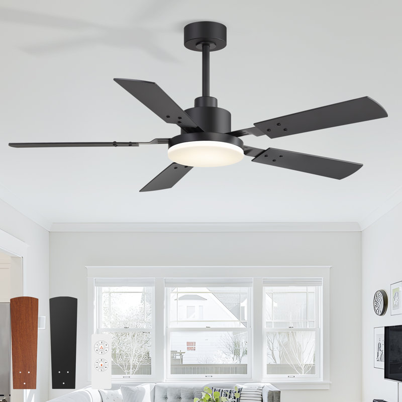 48''/52''/72'' Modern Ceiling Fan with Light, 3CCT LED, Remote Control, 6-Speed Reversible DC Motor, Double-Sided Black/Walnut Blades, Timer, Indoor & Covered Outdoor