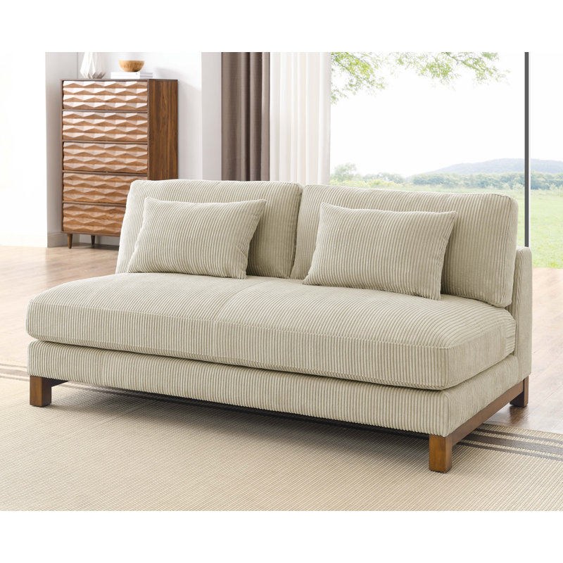 Jadean 69" Armless Loveseat, Beige Corduroy