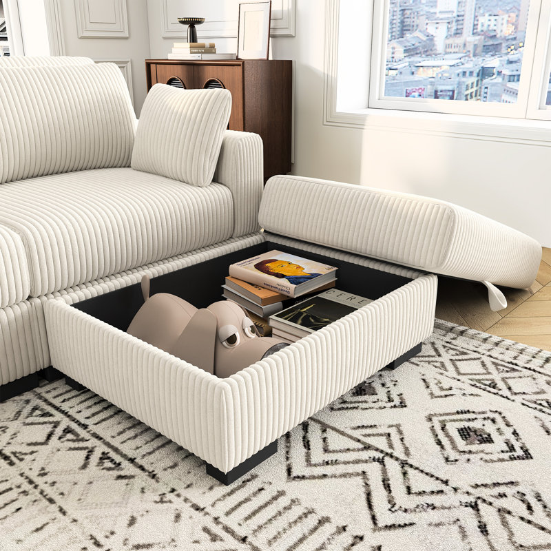 Canapé modulaire en velours côtelé avec rangement 100 po, Velours côtelé beige