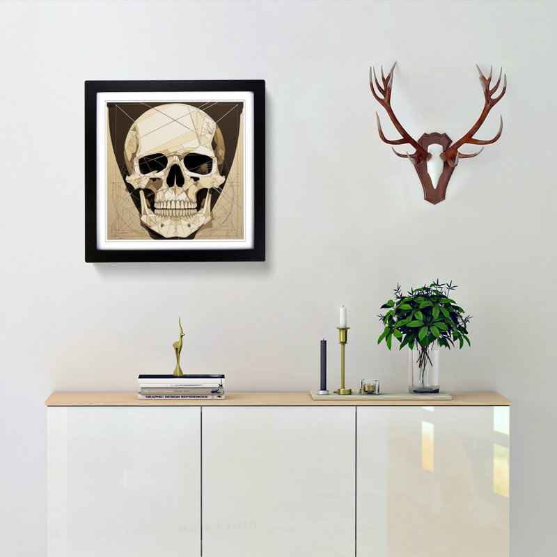 Skull Constructivism No.3 - Single Picture Frame Print on Wood, Black