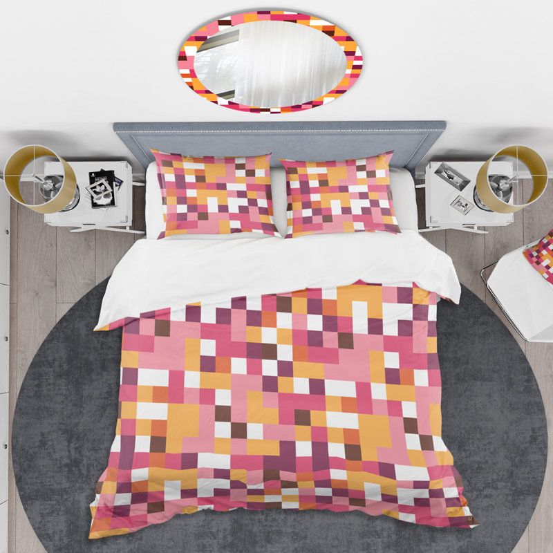 King Size Retro Geometric Microfiber Duvet Cover Set