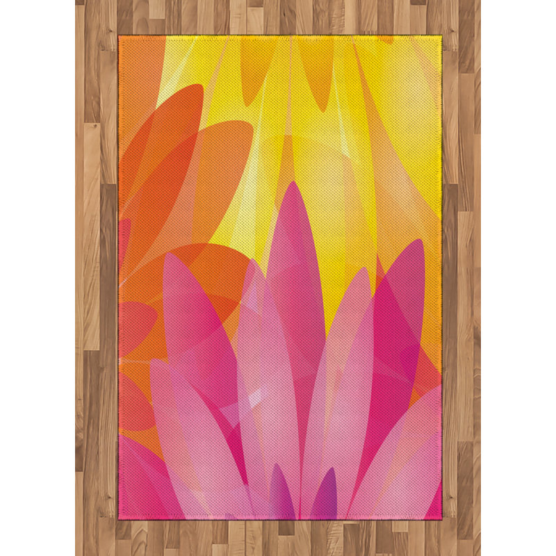 Tapis décoratif orange et rose à haute densité en fibres de polyester, Rectangle— 4 pi x 5 pi 8 po