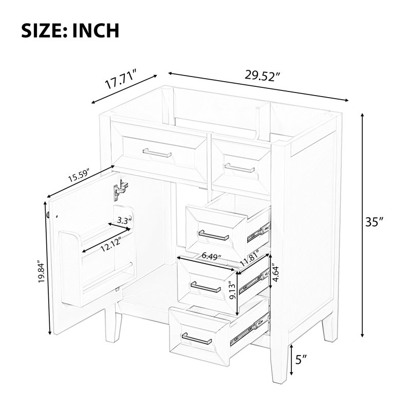 Base de meuble-lavabo simple 29,52 po seulement, Blanc