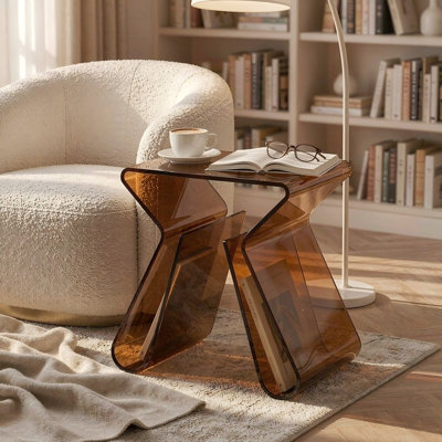 Table d'appoint en acrylique transparent avec fentes de rangement intégrées, table de chevet et table basse en acrylique transparent pour le salon, la chambre à coucher, la salle de bain et le balcon, aucun assemblage requis