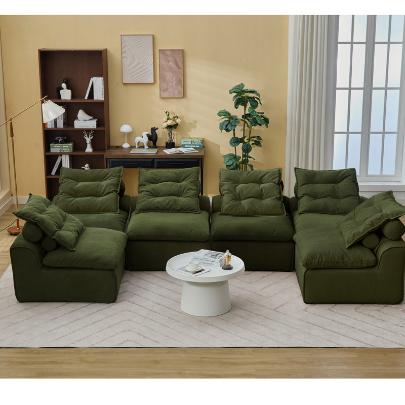 Velours côtelé modulaire, 6, avec accoudoirs, bricolage, comprend des coussins lombaires et pour le cou pour une détente exceptionnelle - tissu avec accoudoirs, 6 avec support