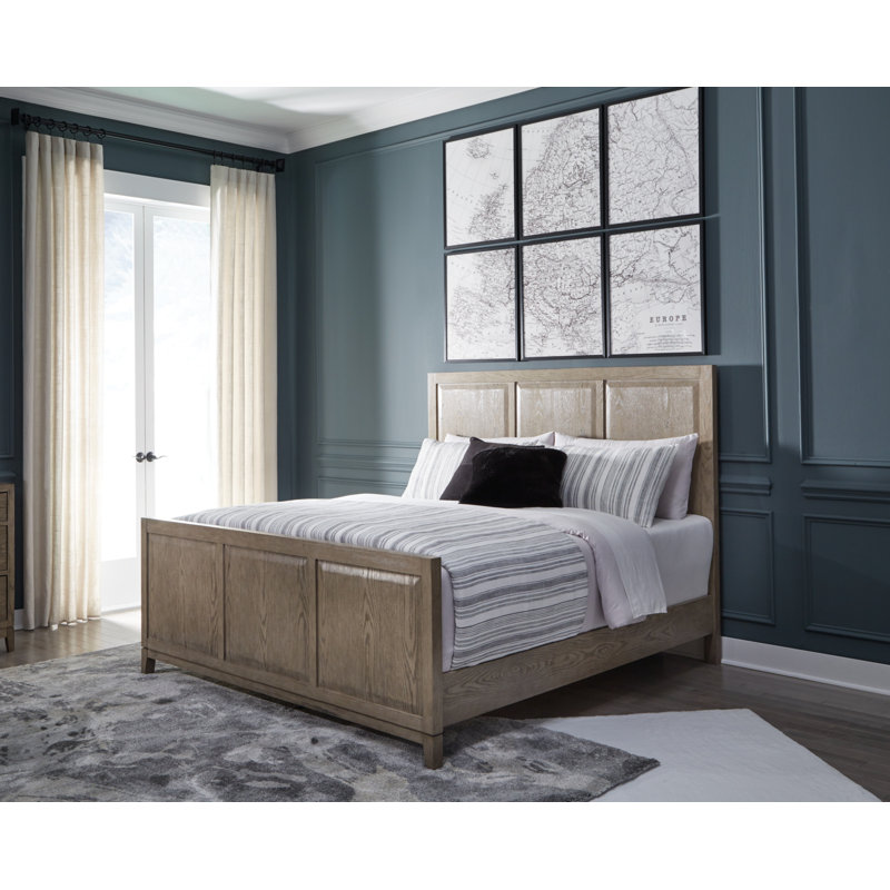 Gray Queen Wood Frame Panel Bed with Headboard