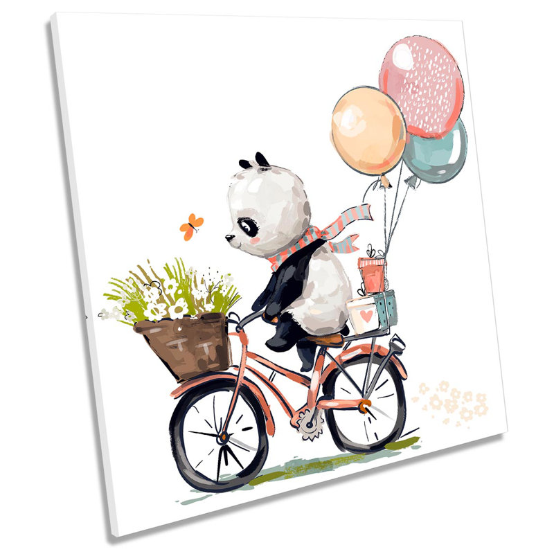 Z5812 Cute Panda Bike Balloons Picture - Wrapped Canvas Painting, 60cm H x 60cm W x 2cm D