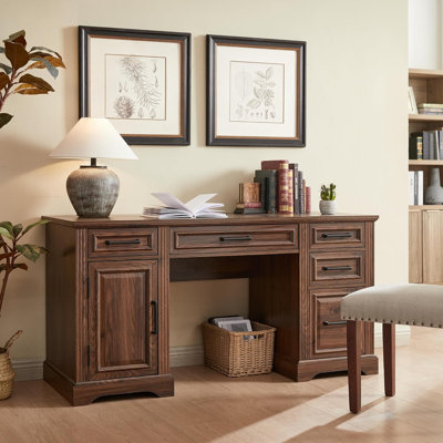Ohana 58'' W Rectangle Computer Desk with Storage Cabinet and Drawers, Workstation for Office Home