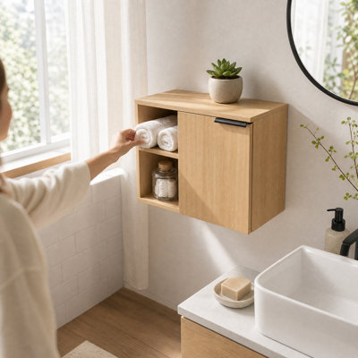 24 Inch Bathroom Vanity Base Only, Freestanding Storage Cabinet with Soft-Close Doors, Oak Finish Engineered Wood Vanity for Small Bathroom