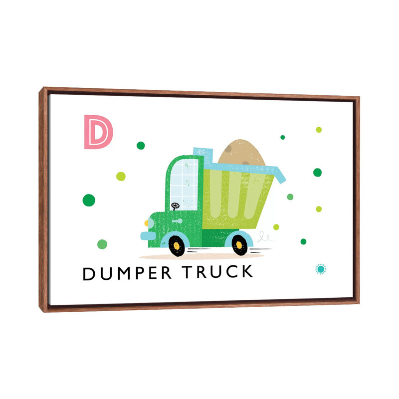 D Is for Dumper Truck - impression d'art graphique, H 40 po x l 60 po x 1,5 po, Toile avec cadre brun, Pas de tapis