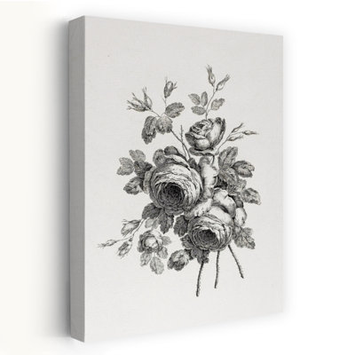 Gravure florale II - Roses rétro, art rétro noir et blanc