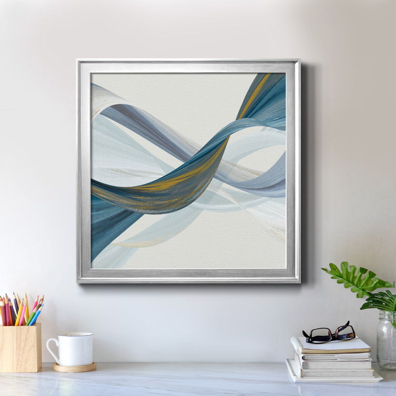 Changer les courants II - peinture sur toile encadrée, Encadrement argenté, H 26,5 po x l 26,5 po x P 1,5 po