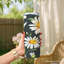 Gobelet personnalisé à motif de fleurs blanches avec couvercle 20 oz et paille en acier inoxydable