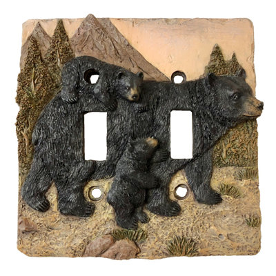 Plaque murale 2 interrupteurs à bascule Black Bear Family on Mountain