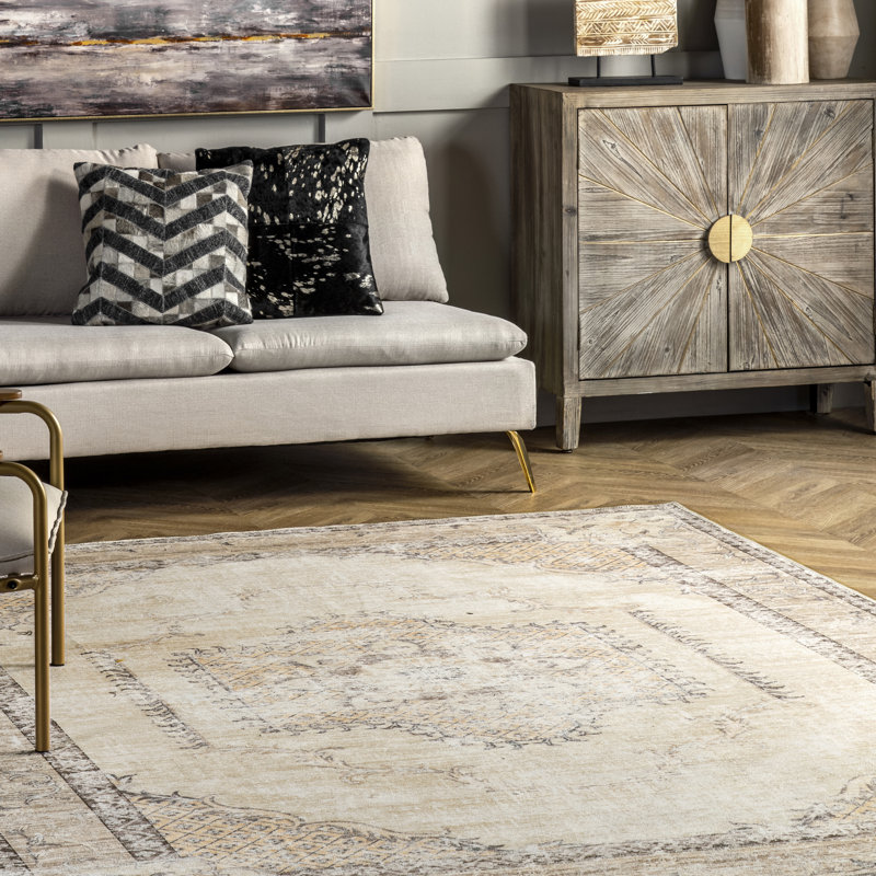 Glenda SpinClean Machine Washable Faded Medallion Area Rug, Rectangle 5' x 8'