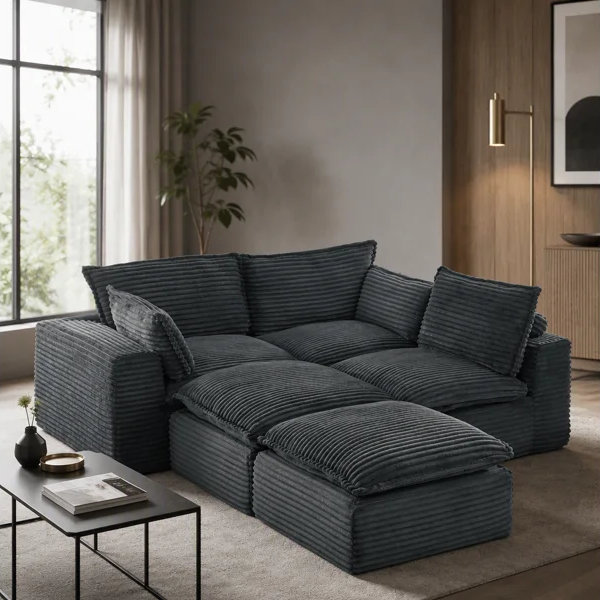 Canapé modulaire de 109,4 po, configurations en forme de U / en L / de canapé-lit / droit, velours côtelé adapté aux animaux de compagnie, aucun assemblage requis, modules légers