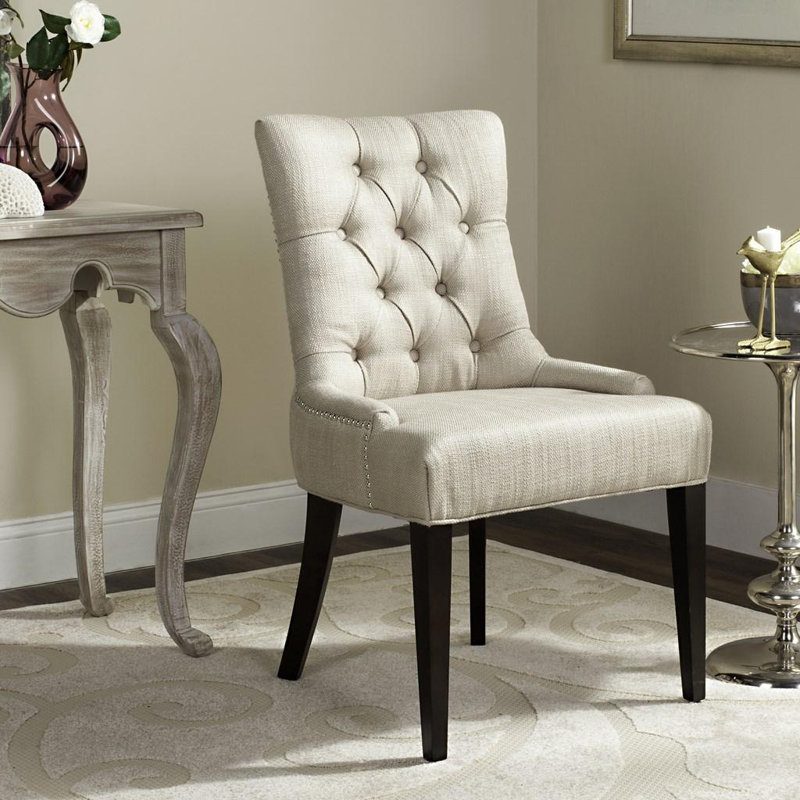 19''H Tufted Chair Nickel Nail Heads, Antique Gold Linen