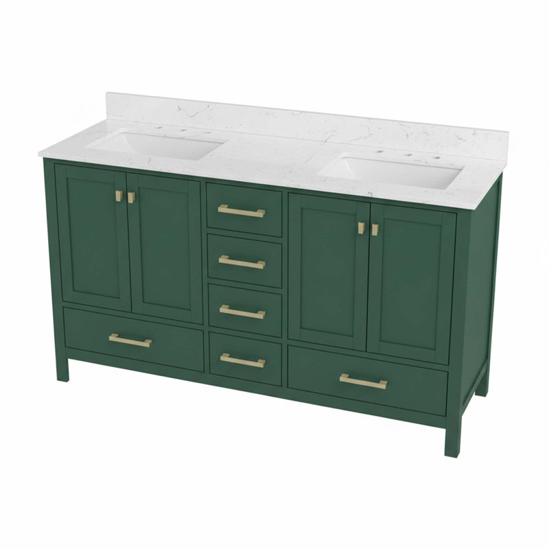 Meuble-lavabo 60 po, meuble-lavabo de salle de bain 60 po, comptoir autoportant avec 2 lavabos, Vert