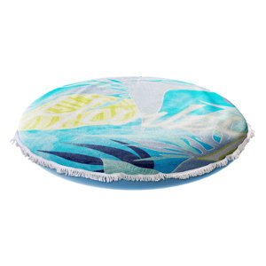 Hurley Inflatable Towel Top Island Pool Float, Blue Palm Leaf Design