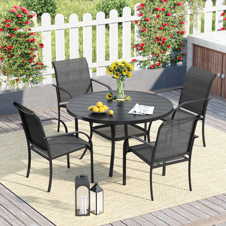Round 4 - Person Outdoor Dining Set with 4 Stackable Textilene Armrest Chairs