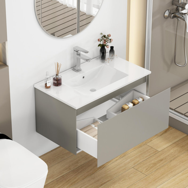 Meuble-lavabo mural 32 po, Gris