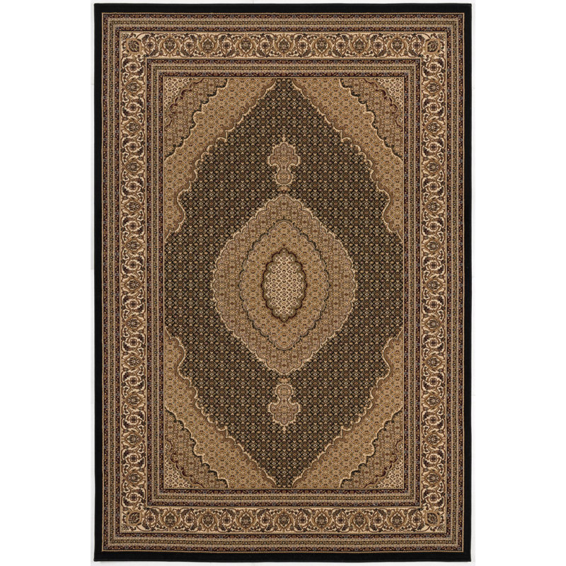 Tapis d'intérieur / noir à motif de médaillon persan noir / beige 10 pi x 13 pi (9 pi 9 po x 13 pi 3 po) Branch Living Faris