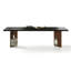 Table à manger rectangulaire en pierre frittée noire, marron noisette et argent, bois massif et acier inoxydable-1234975046