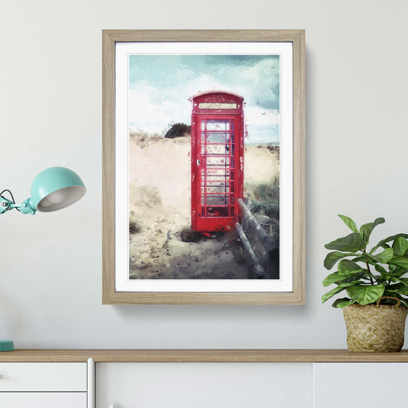 Red Telephone Box in Abstract - Picture Frame Graphic Art Print, 87cm H x 62cm W x 2cm D, Oak Framed