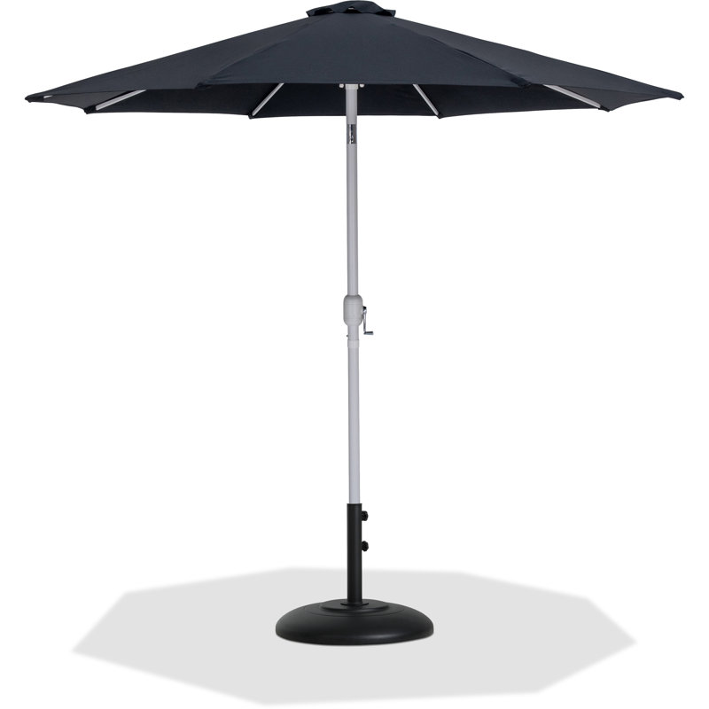 Parasol de patio en tissu / aluminium avec base Chavelle, Blanc, Noir, noir, noir, noir