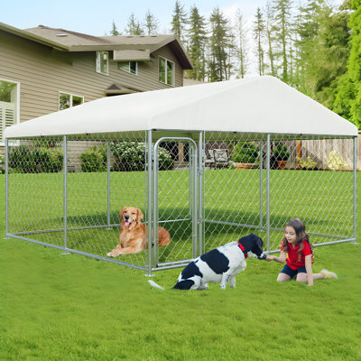 Outdoor Large Dog Kennel 10 x 10 FT, Heavy Duty Dog Enclosure with UV & Rain-Proof Fully Covered Roof, Rustproof Metal Mesh, Double Security Locks
