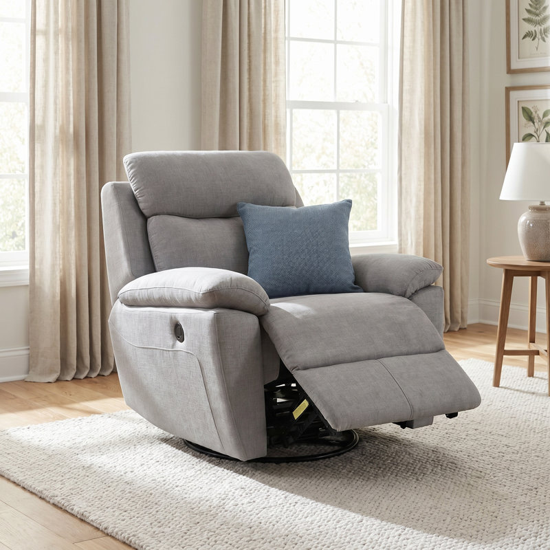Set Of 2 Gray Power Recliner Chairs, 360° Swivel Glider Recliner With USB Port, Soft Fabric Electric Rocking Reclining Sofa For Living Room Bedroom Nursery